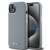 DKNY Apple DKNY Liquid Silicone Silver Metal Logo MagSafe Case for iPhone 15 Grey