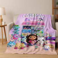 Cute Gabbys Dollhouse Cartoon Girl Kids Flannel Blanket Soft Warm Throw Blanket for Bed Bedroom Room Living Room Christmas Gift 75x90cm