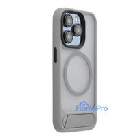 Evelatus Apple iPhone 16 Pro Max Rubber Coated MagSafe With Stand Case Silver