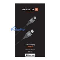 Evelatus USB C to Lightning Cable 2.0M 60W (MFI09) Aluminum housing braiding Black