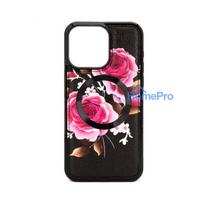 Evelatus Apple iPhone 14 Pro Max Leather Case Zipper Design Flower Black