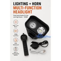 iLike JOHORSE Rechargeable Bike Light with 120dB Horn, USB Rechargeable LED Bicycle Headlight, High / Low Beam, IPX4 Wat