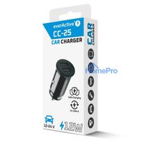 Automobilio Įkroviklis - everActive CC-25 12W Dual USB-A Ports 5V / 2.4A, Juoda