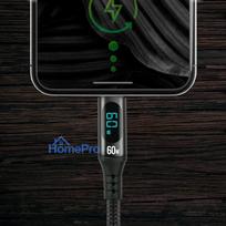 USB-C Charging Cable - everActive CBB-2PDL 60W, 480MB/s, Integrated Display Black 2.0m