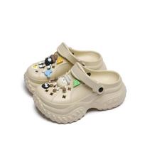 Fashion Womens Slippers High Platform Garden Fashion Clogs Shoes Womens Slippers Thick Bottom EVA Sandals Summer Girls Slippers 37-38 beige