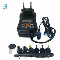 Riff Universal 12 / 30W (Max 2.1A) Power Adapter + USB with 3-12V manual switch & 6 Plugs in set Black