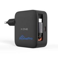 Travel charger X-ONE ChargeGo GaN 65W with retractable cable and USB C port - black