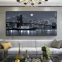 Didelio formato retro stiliaus Tower Bridge drobės paveikslas, vintažinis Prancūzijos miesto vaizdas, sienų paveikslai, peizažo plakatai svetainės dekoravimui 60cm×120cm NoFrame gray