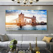 Didelio formato retro stiliaus Tower Bridge drobės paveikslas, vintažinis Prancūzijos miesto vaizdas, sienų paveikslai, peizažo plakatai svetainės dekoravimui 60cm×170cm NoFrame gray