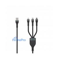 SEEK TOTI USB A to microUSB / Type-C / Lightning, 1.5 m Braided Cable 2A (non-MFI), Black