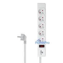 Power Extension Cord - DPM 5G Power Strip With 5 Sockets, 2300W, 1.5M, White