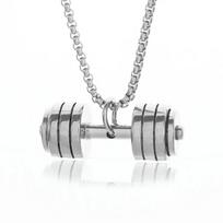 Cool Titanium Steel Dumbbell Pendant Necklace Barbell Fitness Pendant Men and Women Leisure Sports Punk Jewelry gray