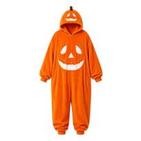 Pumpkin Lantern Outfit Halloween Onesie Pajamas, Adult Cosplay Jumpsuit with Happy Funny Romper Face, Soft Hooded Costume for Party Night, Festive XL red