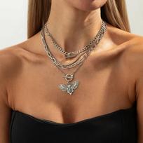 Ingemark 4Pcs/Set Vintage Butterfly OT Buckle Pendant Choker Necklace for Women New Trend Goth Metal Chain New Year Jewelry Gift beige