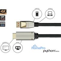 Python DisplayPort 1.4 to HDMI 2.0 cable nylon, Black 3m