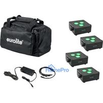 LED plakano lampu komplekts EUROLITE 4x AKKU IP 3 — 4 bateriju plakanās gaismas, uzlādējamas