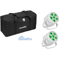 LED Par Gaisma EUROLITE Silent Par 6 QCL Floor 2x ar Soft-Bag — kompakts QCL LED par, 2 gab., transporta soma