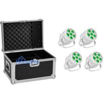 LED PAR gaismekļu komplekts EUROLITE Silent PAR 6 QCL Floor — 4 vienības ar transporta koferi