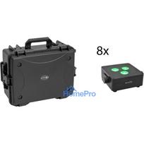 EUROLITE komplekts 8x AKKU IP Flat Light 3 sw IP65 LED prožektori ar ratiņu koferi