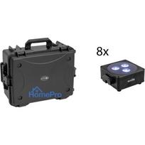 EUROLITE komplekts 8x AKKU Flat Light 3 sw + plastmasas koferis ar ratiņiem RGBW LED QuickDMX