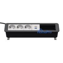 Kindermann CP Office Desk Power & Connectivity Unit, 6 Slots, 3x Schuko Outlets, 1x USB-C PD 60W, 3m Cable, Silver
