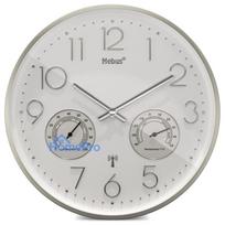 MEBUS 12989 Radio Wall Clock with Thermo-Hygrometer, Silver Frame, White Dial, DCF77