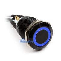 Vandālizturīga spiedpoga Impactics 19mm, IP65, zila LED, melna