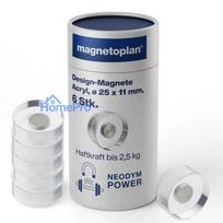MAGNETOPLAN HOLTZ magnetoplan dizaina magnēti, 25 mm, 6 neodīma magnētu komplekts ar caurspīdīgu akrila rokturi, pulēti