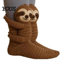 Warm Knit Animal Socks 3D Knitted Cute Crew Hand Crocheted Animal-themed Cozy Doll Floor Holiday Birthday Gift for Women Girls Handcrafted A brown