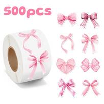 500Pcs/Roll Cute Cartoon Bow Seal Stickers Adhesive Stationery Sticker Gift Box Stickers Bowknot Sticker Packaging Decoration pink