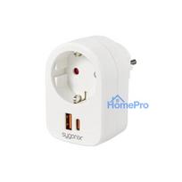 Sygonix SY-6713236 kontaktligzdas adapteris ar 2 USB portiem, Type F, 3680 W, balts