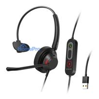WINX CALL Pro 2 Mono AI trokšņu slāpējošas austiņas ar USB-A vadu, grozāmu mikrofonu, vadības pogām un mīkstu PU ādas au