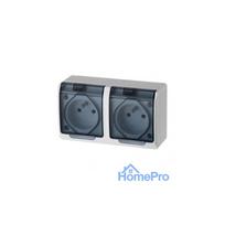 ELEKTRO-PLAST NASIELSK Hermes GNT Double Weatherproof Socket 16A IP44 with Smoked Flap 0322-01