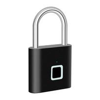 Outdoors Keyless USB Charging Smart Lock Fingerprint Padlock Waterproof Door Lock 0.2sec Unlock Portable Anti-theft Padlock Zinc juoda