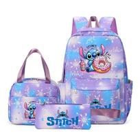 Stitch 3 dalių kuprinės rinkinys Animacinis spaudinys Mokyklinė kuprinė berniukams mergaitėms Lauko kelionėms Didelės talpos Lengva kuprinė-krepšys Disney kolekcija purple 5