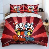 Cuphead and Mugman Bedding Set Single Twin Full Queen King Size Bed Set Adult Kid Bedroom Duvet Cover Sets 3D Print Game Bed EU Single 135*200cm/53x79in 3pcs red