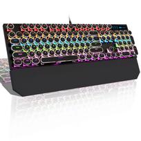 MageGee Typewriter Mechanical Gaming Keyboard Retro Punk Round Keycaps with RGB Rainbow Backlight USB Wired Keyboard for Gaming and Office Windows juoda