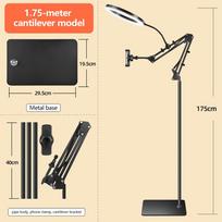 Floor-Standing LED Fill Light with Phone Fixed Mount Flexible Circular Light Tube Foldable Robotic Arm for Phone Live Streaming black