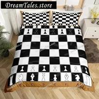 3D Print International Chess Bedding Set Boys Girls Twin Queen King Size Duvet Cover Pillowcase Bed Boys Adult Home Textile EU Single 135*200cm/53x79in 3pcs black