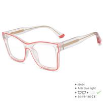 56624 New Acetate Eyewear Frame Fashion Clear Two Color Splicing Optical Spectacle Frame Spring Hinge Anti Blue Computer Glasses Original Lenses white