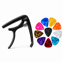 Gitaros stygų užspaudėjas / metalinis kapodasteris + mediatorius