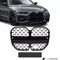 Priekinės Grotelės skirtos BMW G22 / G23 su standartiniu distroniku (be Driving Assistant Pro), juodos blizgios