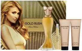 Paris Hilton Gold Rush rinkinys: kvapusis vanduo purškiklis 100 ml + kvapusis vanduo purškiklis 10 ml + kūno balzamas 90 ml + dušo gelis 90 ml