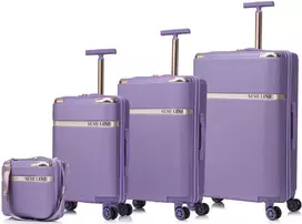 Kelioninis LAGAMINO KELIONĖS KREPŠIŲ RINKINYS T5916-0 ABS 3V1 VIOLETINIS + KELIONINĖ KOSMETIKOS KUPRINĖ SEMI LINE