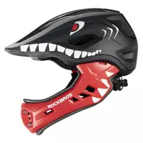 ROCKBROS TT-32005 Shark vaikų transformuojamas dviračio šalmas su nuimamu smakro apsaugu, M dydis (54-58 cm), juodas
