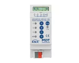 MDT AKK-04FC.03 KNX ventiliatoriaus konvektoriaus pavaros modulis, 4 perjungimo išėjimai, 16A, 230VAC, 2 TE, 70µF, 10 EVG
