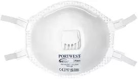 FFP3 respiratorius PORTWEST P301 su vožtuvu (10vnt), Pw spalvos: Baltas