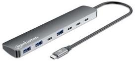 Šakotuvas Manhattan 7 prievadų 10G/5G USB-C/USB-A stotelė/replikatorius su „Power Delivery“ (181167)