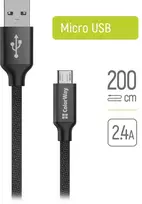 ColorWay USB/Micro USB Cable, 2 m, 2.4 A, Juodas