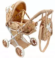 MarioToys Lėlių vežimėlio rinkinys 3in1, su nešyne, krepšiu ir patalyne, reguliuojama 32–64 cm rankena